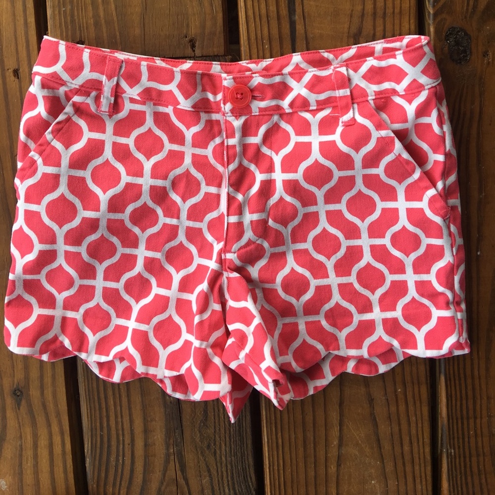 J. Khaki Pink & White Geo Print Scalloped Shorts